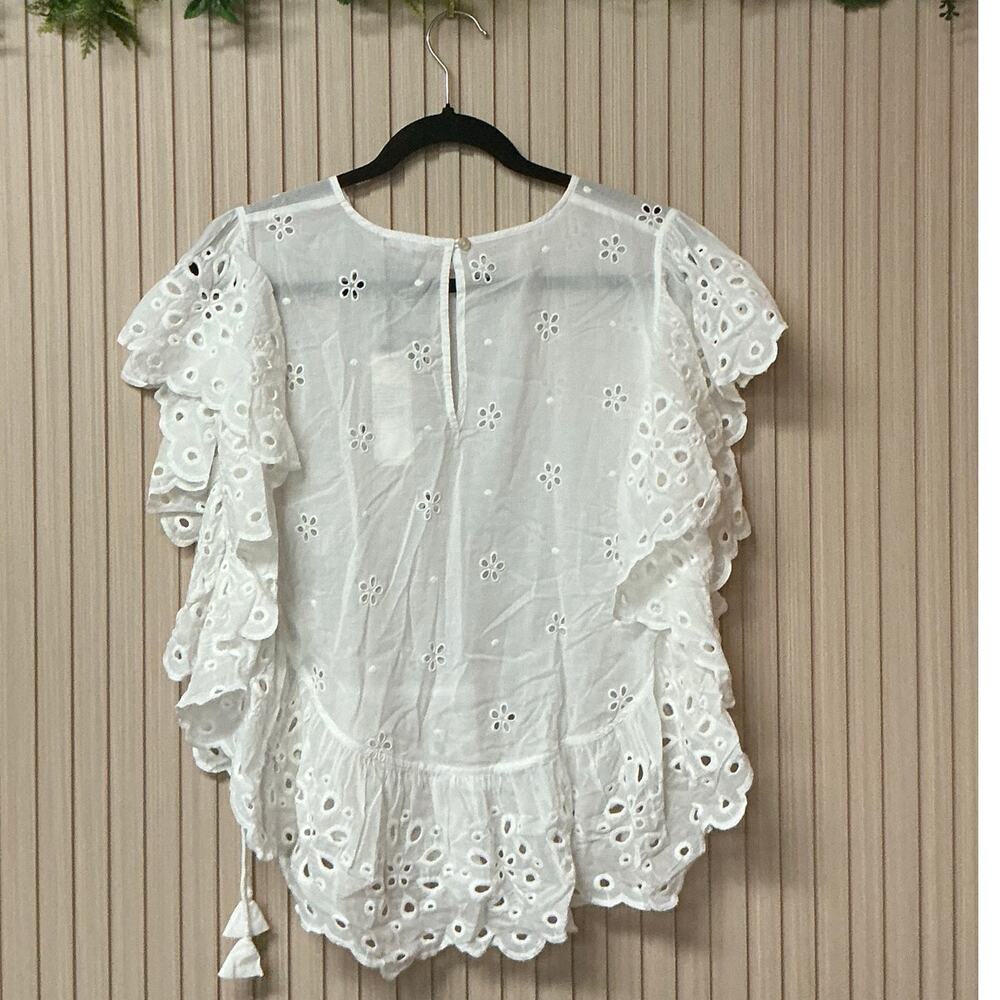 Unsubscribed Elegant White Eyelet Ruffle Bib Top Women’s Size M - Picture 2 of 6